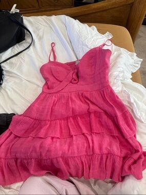 Lulu's Hot Pink Tiered Spaghetti Strap Dress